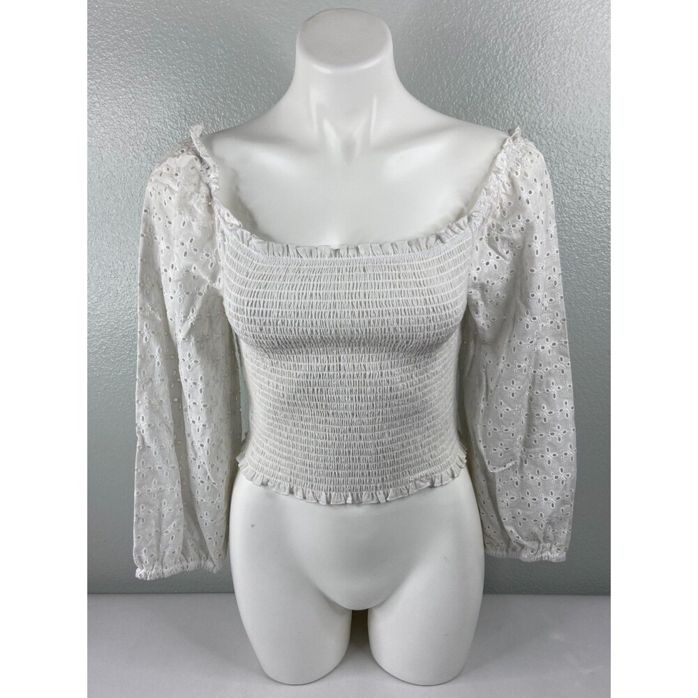 Love Tree Women Large White Tube Top Cropped Smocked NWT